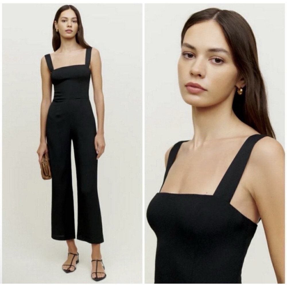 Reformation‎ Black Linen Sleeveless Alva Jumpsuit Sz  4 Wide Leg Adjustable